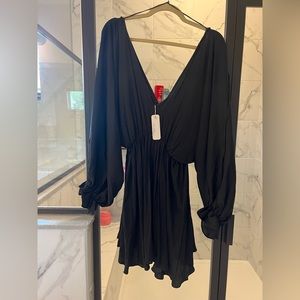 Black Silk V Neck Dress - Glam